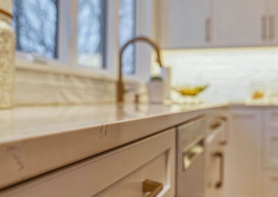 Kitchen Counters Detail with hardware visible and edge of granite texture